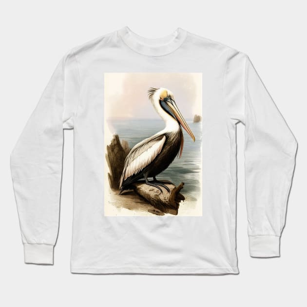 Vintage Pelican Painting Long Sleeve T-Shirt by Walter WhatsHisFace